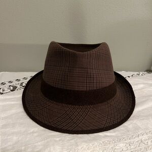 Vintage Brown Plaid Fedora Wool Felt Jazz/ Ganster Hat